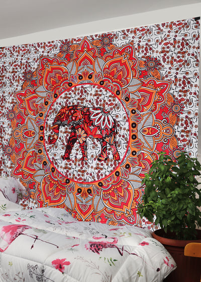 Holy Gala Elephant Orange Tapestry