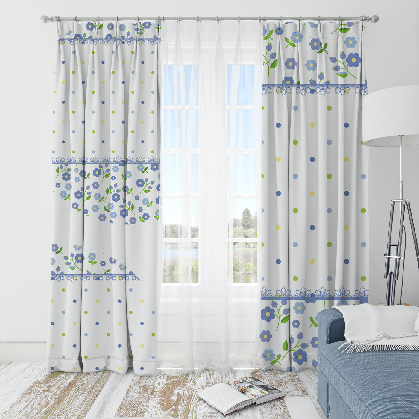 Blue Flowers Curtain