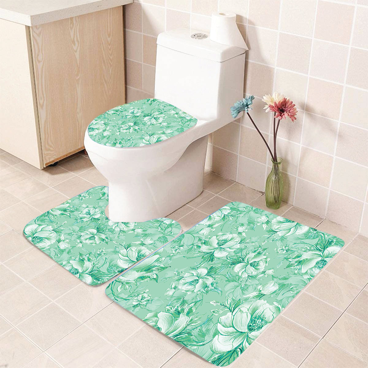 Greeny Flowers Bath Mat