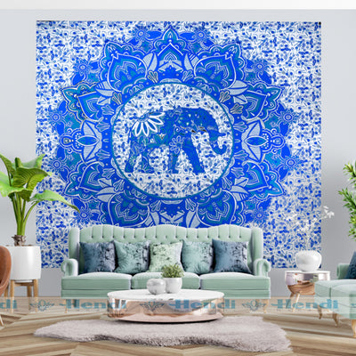 Holy Gala Elephant Blue Tapestry