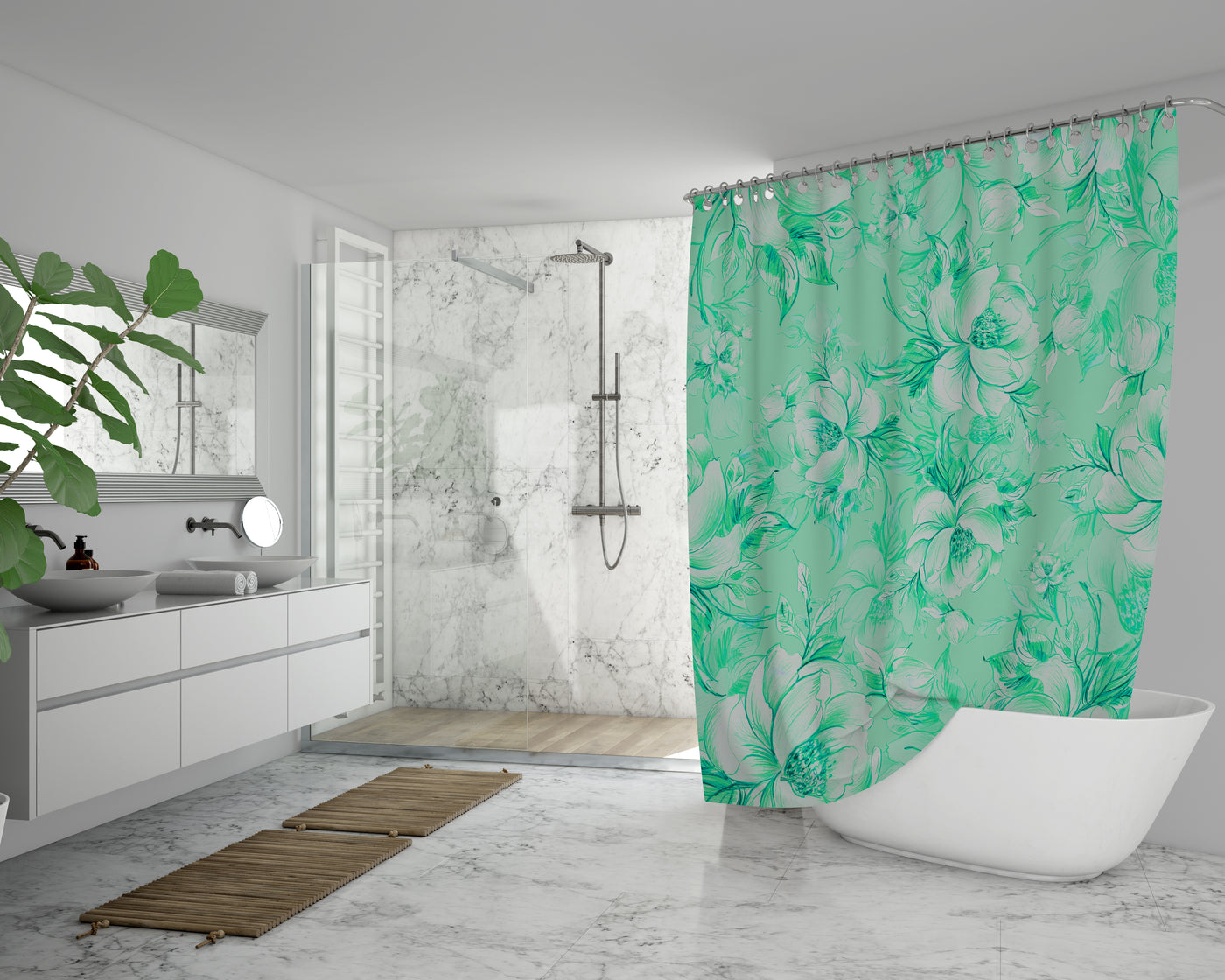 Greeny Flowers Shower Curtain