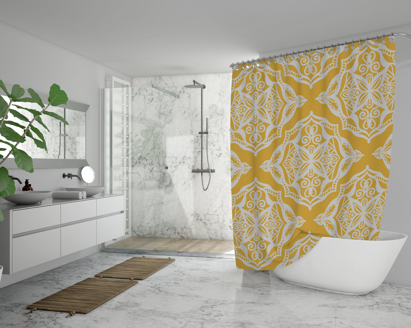 Golden Blossom Shower Curtain