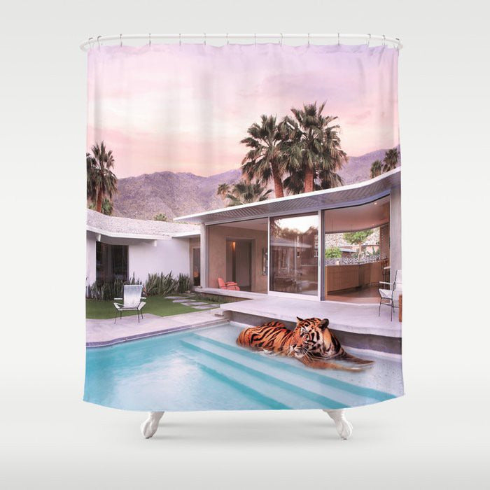 Pool Tiger Shower Curtain